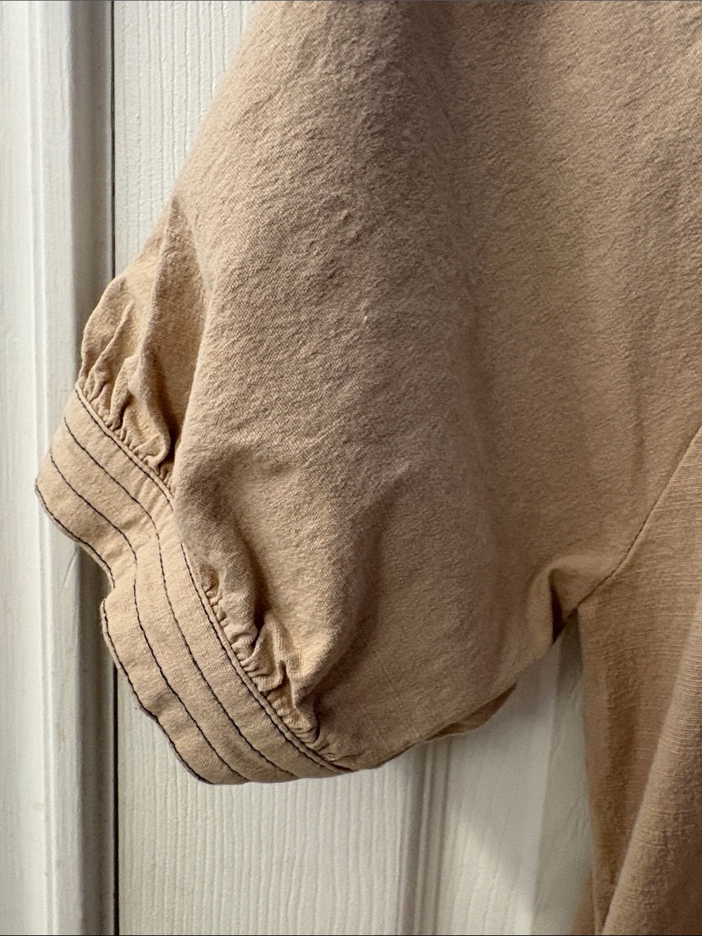 ENTRO thick cotton khaki button-front v-neck puff sleeve dress - Picture 7 of 7